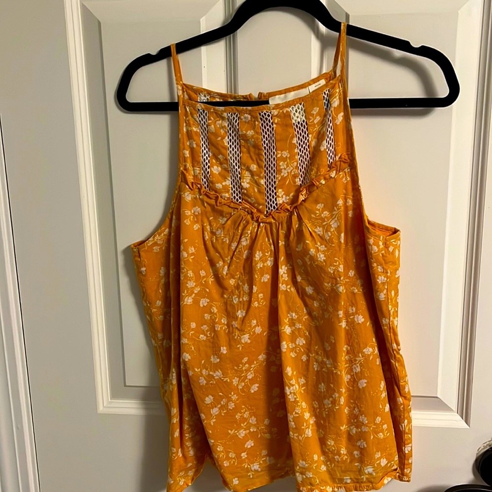 Maeve by Anthropologie yellow floral lined top